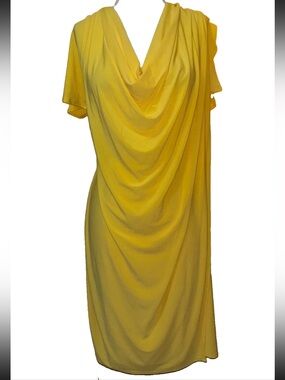 Essentials Yellow Draped Cowl Midi Dress